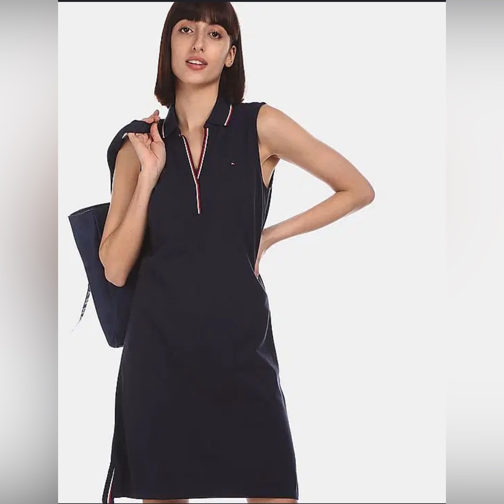 Tommy Hilfiger vintage 90s style sleeveless collar polo knit dress XS